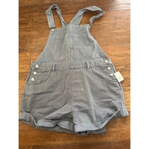 Free People We The Free Charcoal Grey Denim Shortalls Overalls Size L NEW